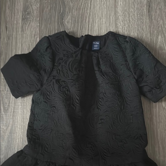 Black Pleated A-Line Dress with Crew Neck - Picture 2 of 5